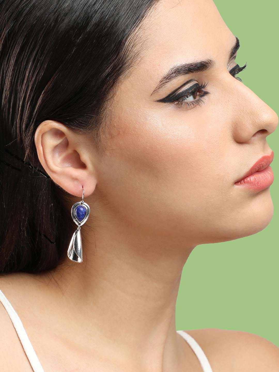 

SOHI Silver-Plated Contemporary Drop Earrings, Blue