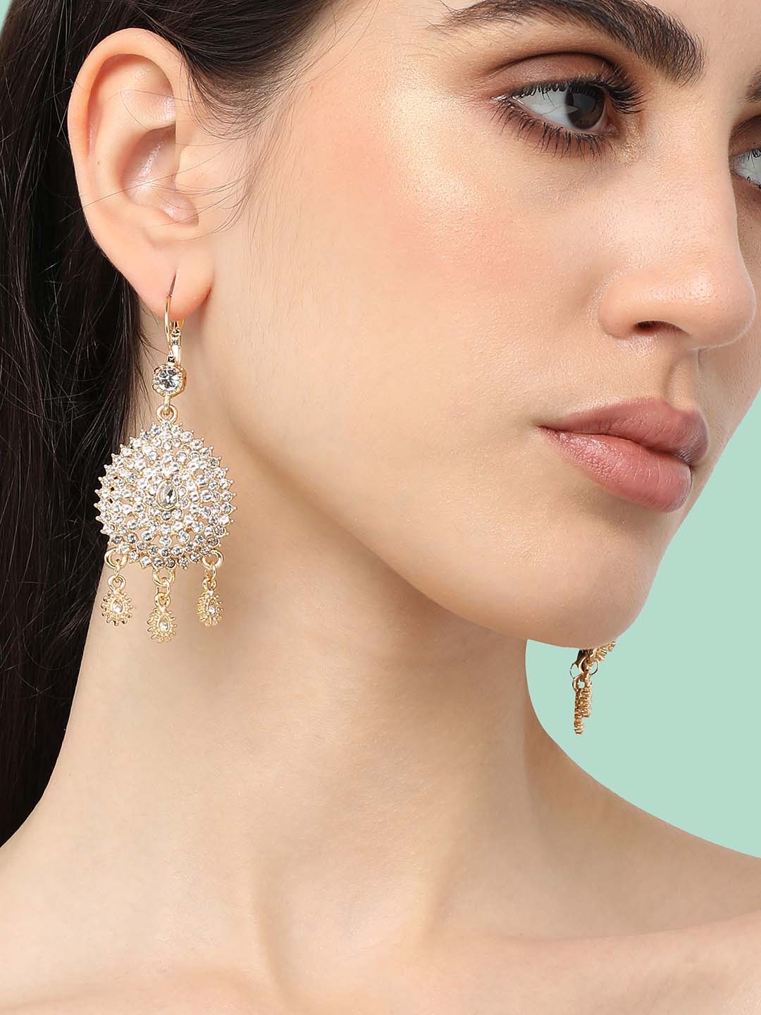 

SOHI Gold-Plated Teardrop Shaped Drop Earrings, White