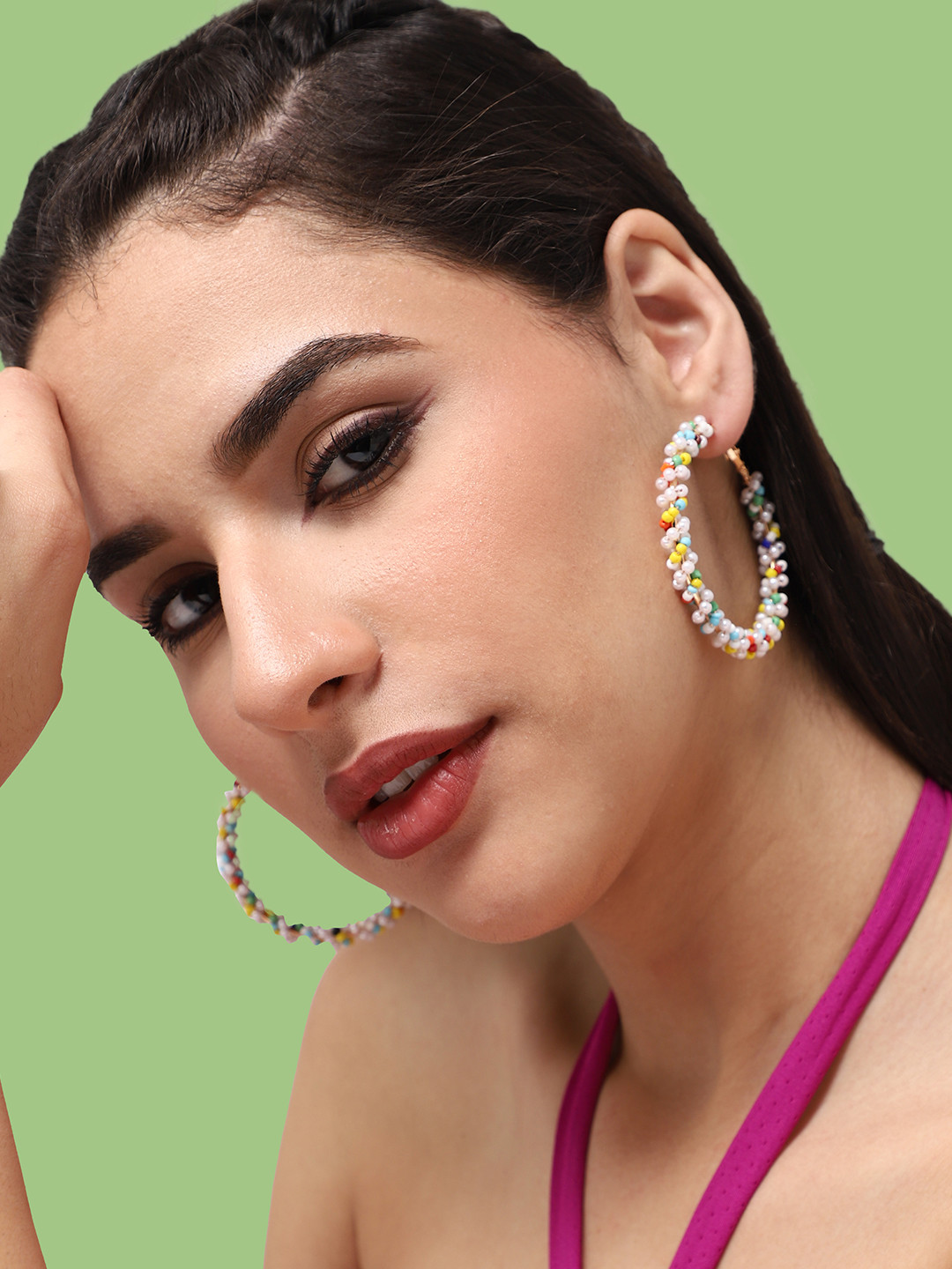 

SOHI Gold Plated Circular Contemporary Hoop Earrings, White