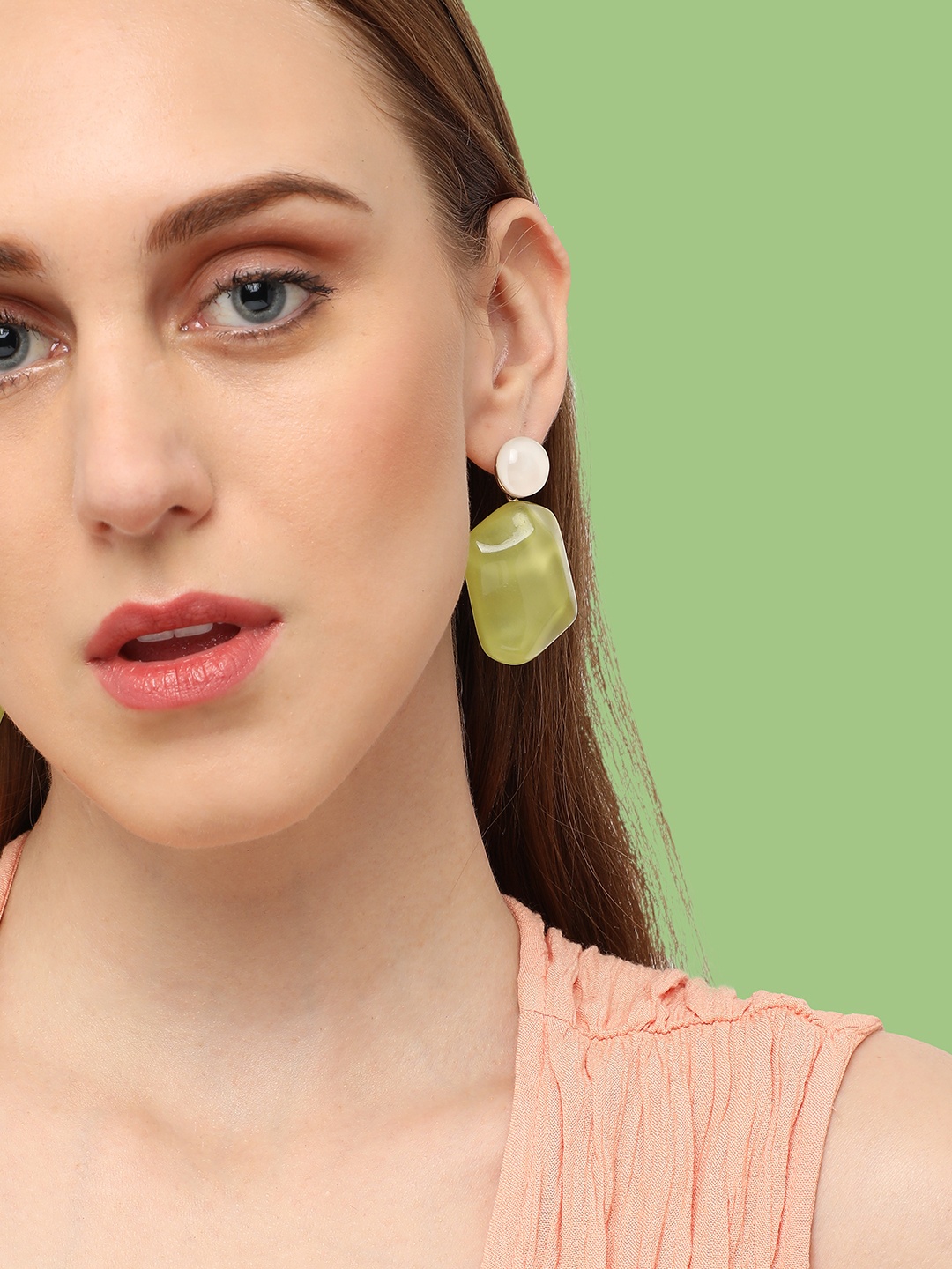 

SOHI Gold-Plated Contemporary Drop Earrings, Green