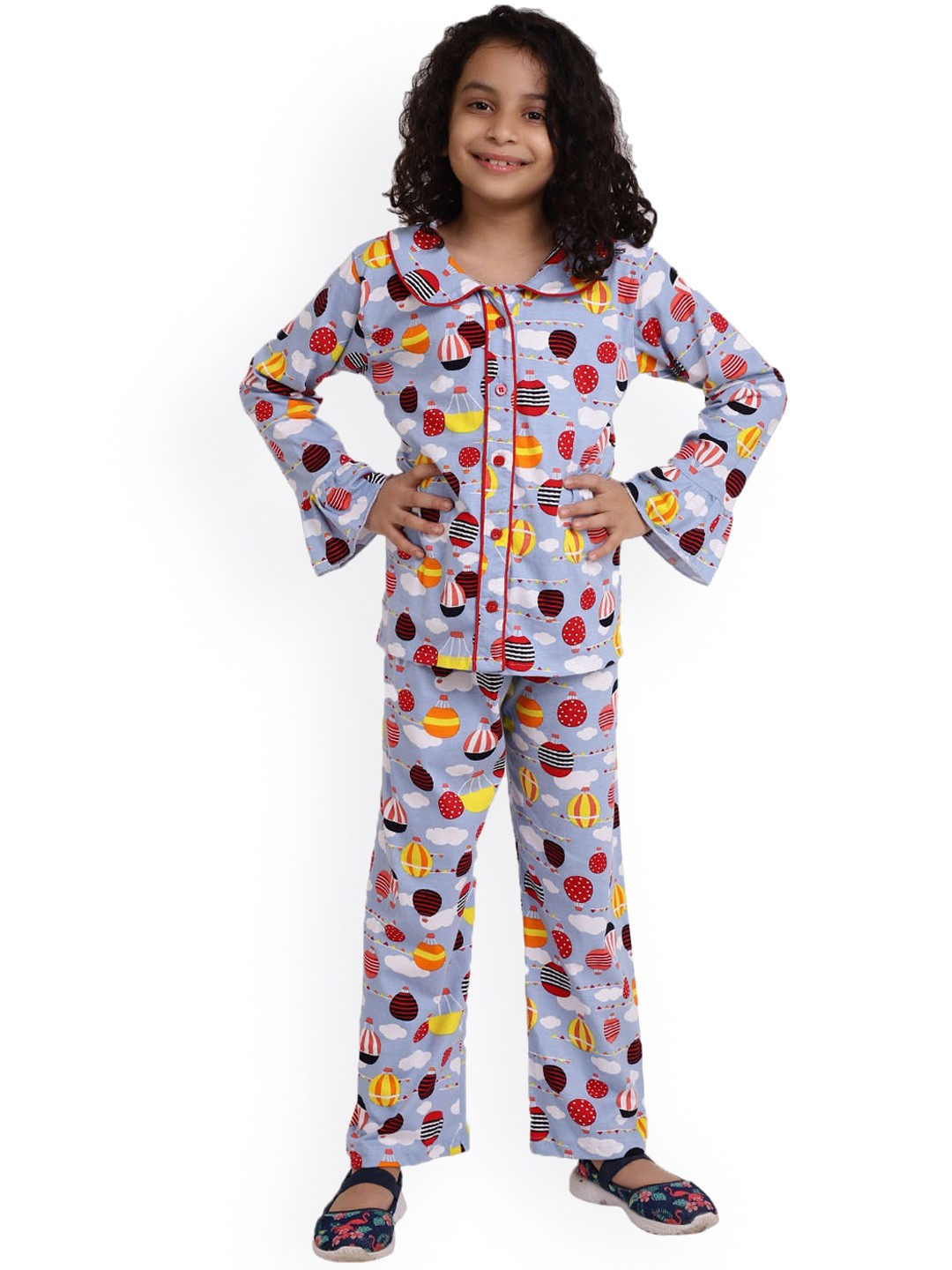 

Ninos Dreams Girls Conversational Printed Pure Cotton Night Suit, Blue