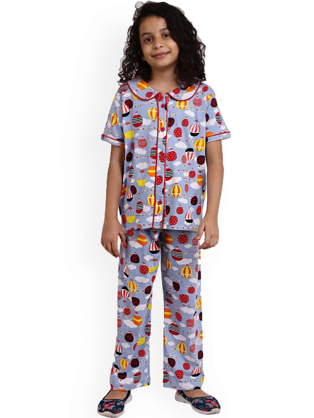 

Ninos Dreams Girls Conversational Printed Pure Cotton Night Suit, Blue