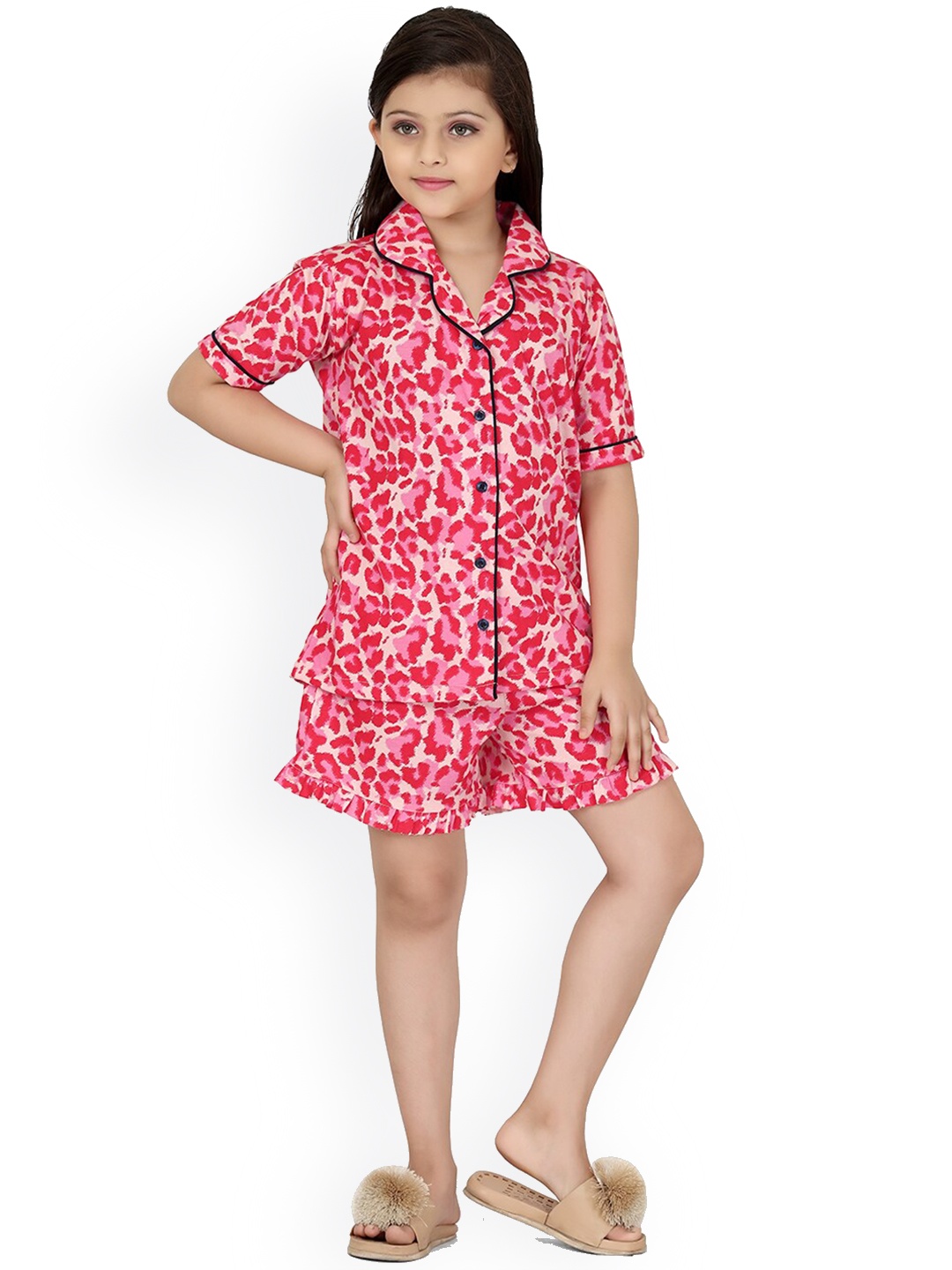

Ninos Dreams Girls Printed Pure Cotton Night Suit, Red
