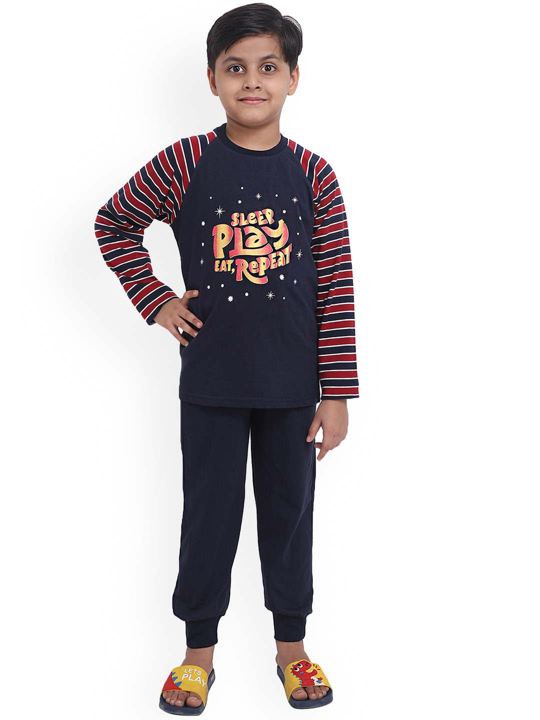 

Ninos Dreams Boys Typography Printed Pure Cotton Night Suit, Blue