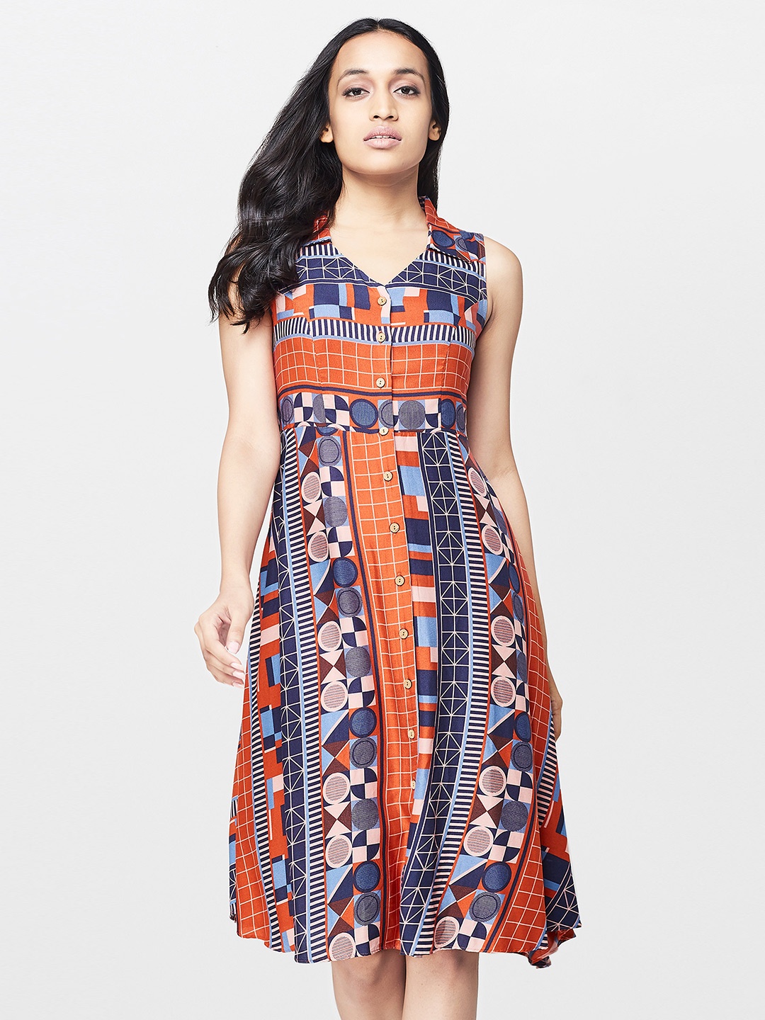 

AND Women Rust Brown Printed Shirt Dress