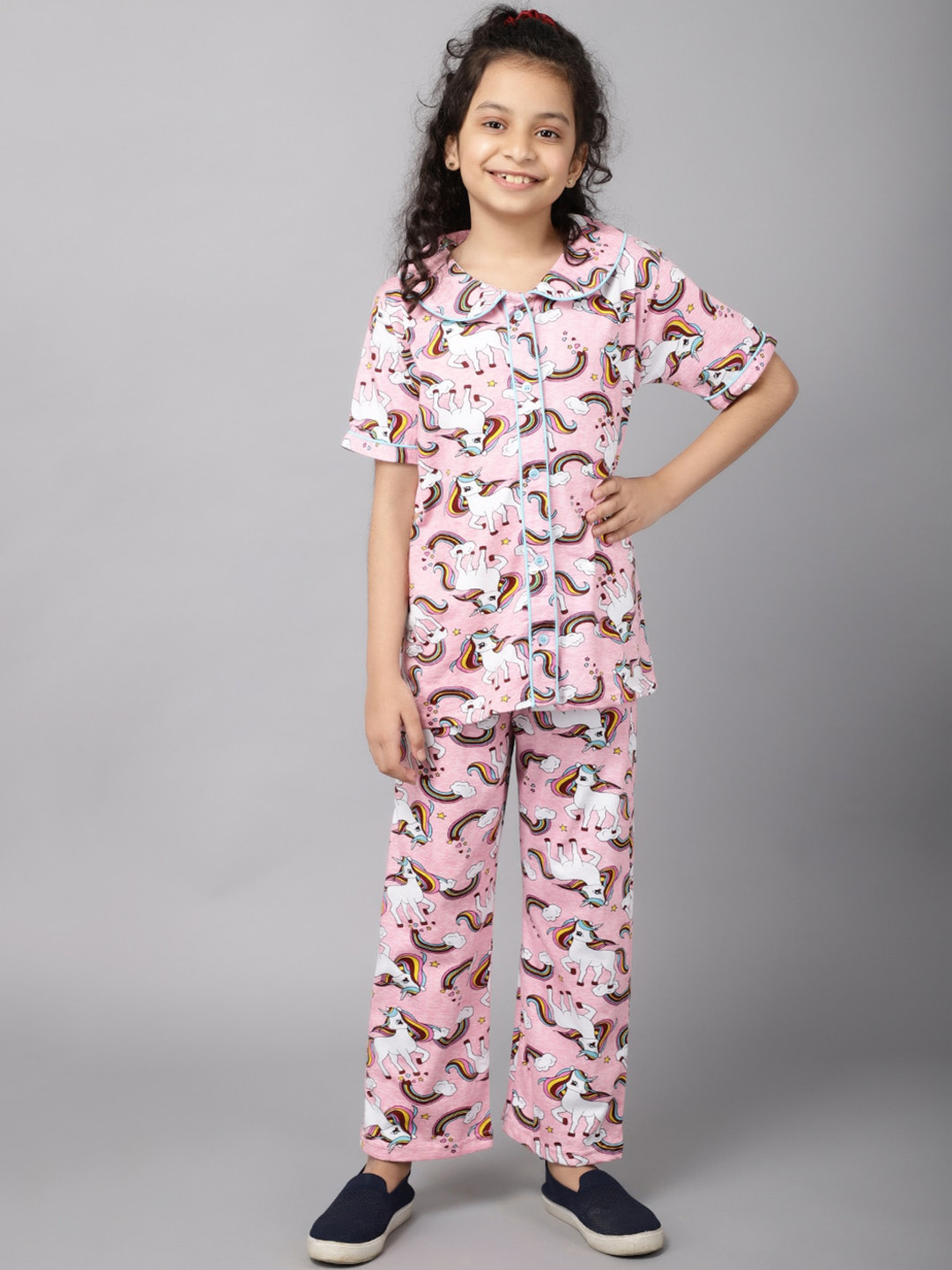 

Ninos Dreams Girls Conversational Printed Pure Cotton Night Suit, Pink