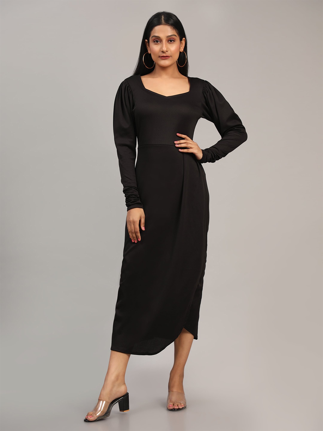 

DEETYA ARTS Sweetheart Neck A-Line Midi Dress, Black
