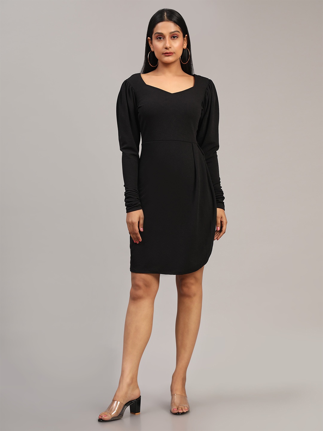 

DEETYA ARTS Layered Bishop Sleeves Sheath Dress, Black