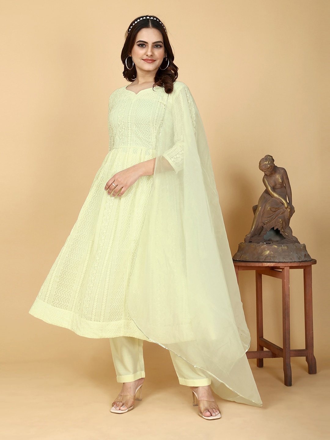 

PRENEA A-Line Sweetheart Neck Kurta, Cream