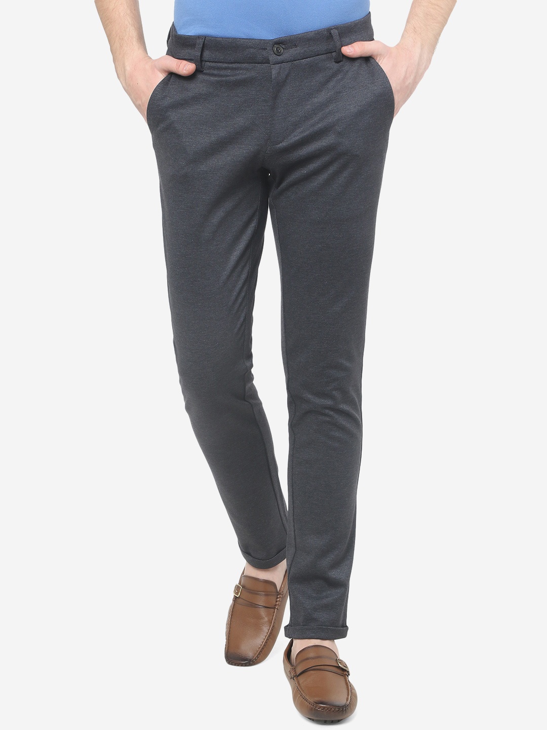 

JADE BLUE Men Cotton Mid-Rise Slim Fit Trousers, Grey