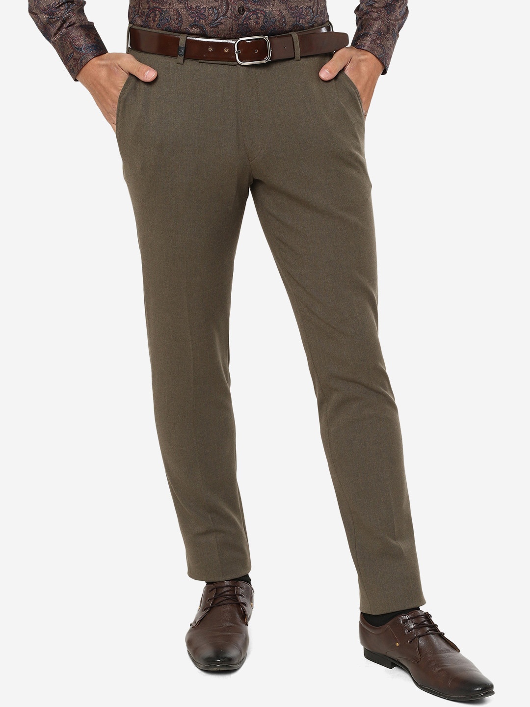 

JADE BLUE Men Mid-Rise Slim Fit Formal Trousers, Brown