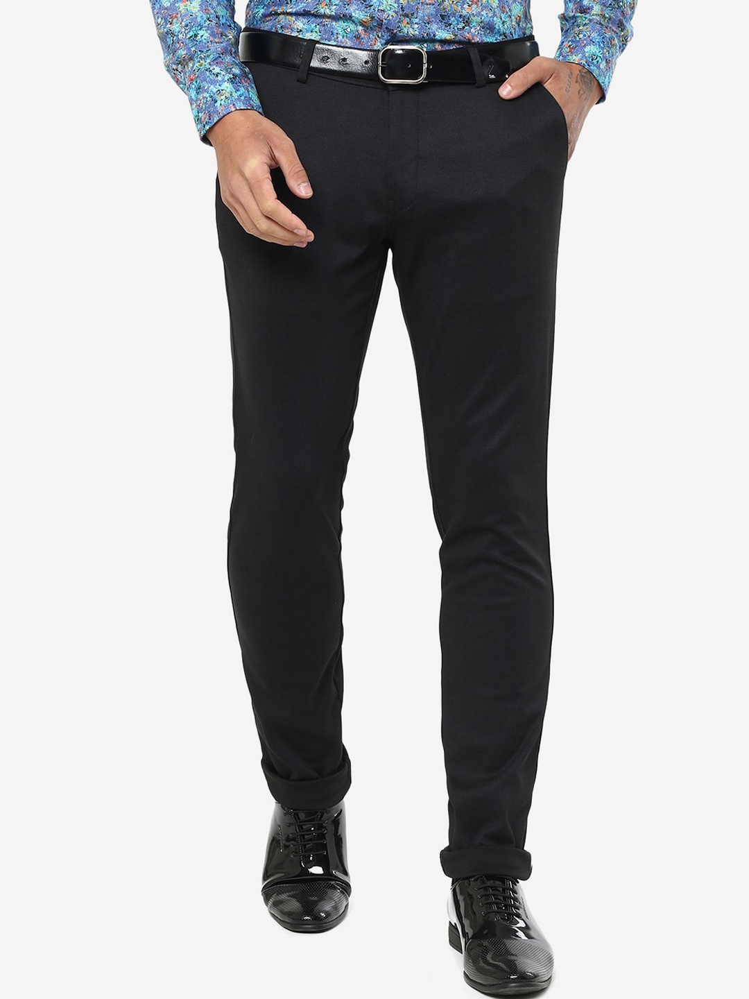 

JB STUDIO Men Mid Rise Slim Fit Formal Trousers, Black