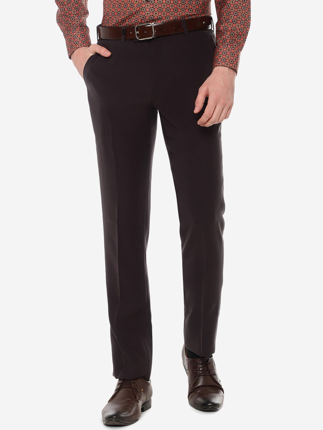 

JB STUDIO Men Slim Fit Mid-Rise Formal Trousers, Coffee brown