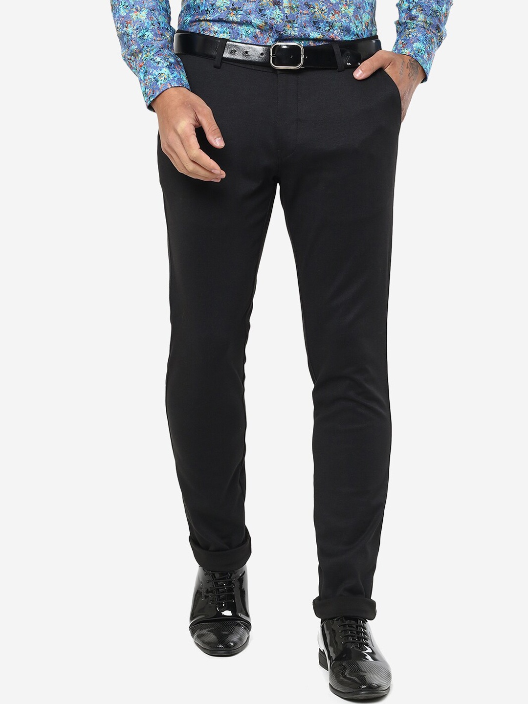 

JB STUDIO Men Mid-Rise Slim Fit Formal Trousers, Black