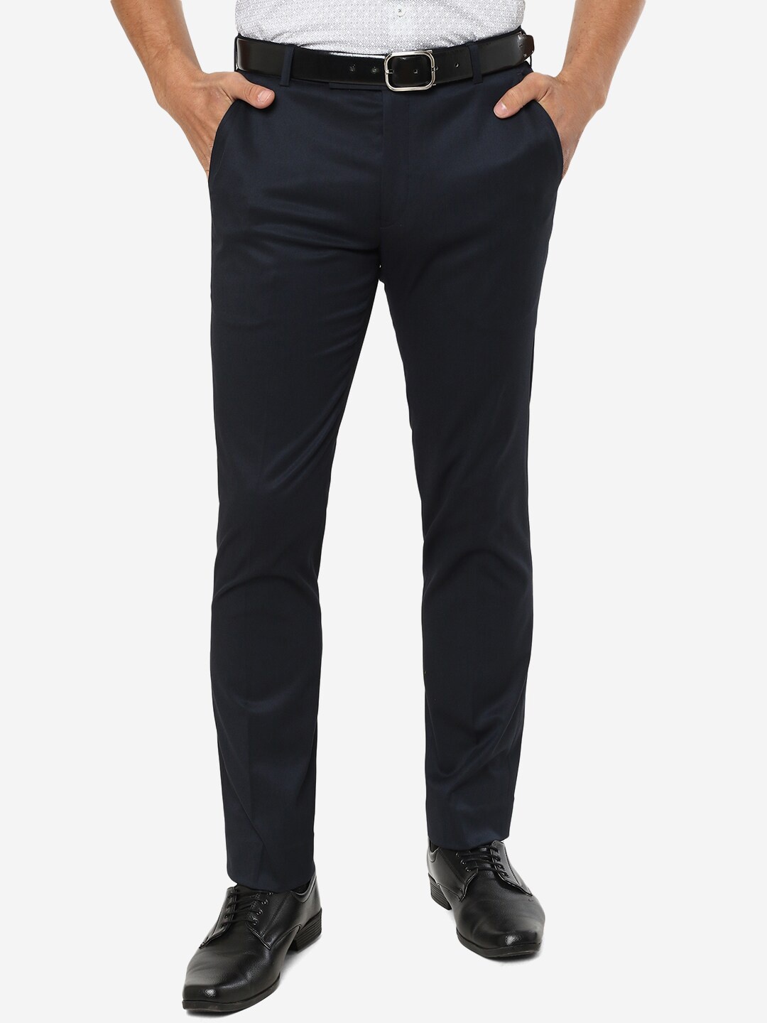 

METAL Men Mid Rise Slim Fit Formal Trousers, Blue
