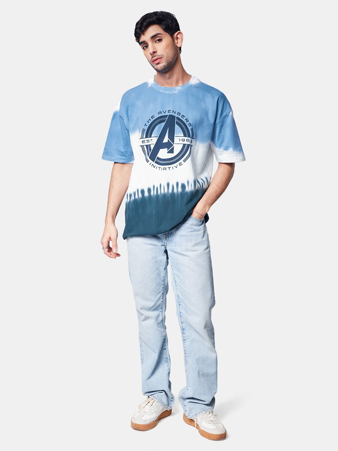 

The Souled Store Tie & Dye Drop Shoulder Pure Cotton Oversized T-Shirt, Blue