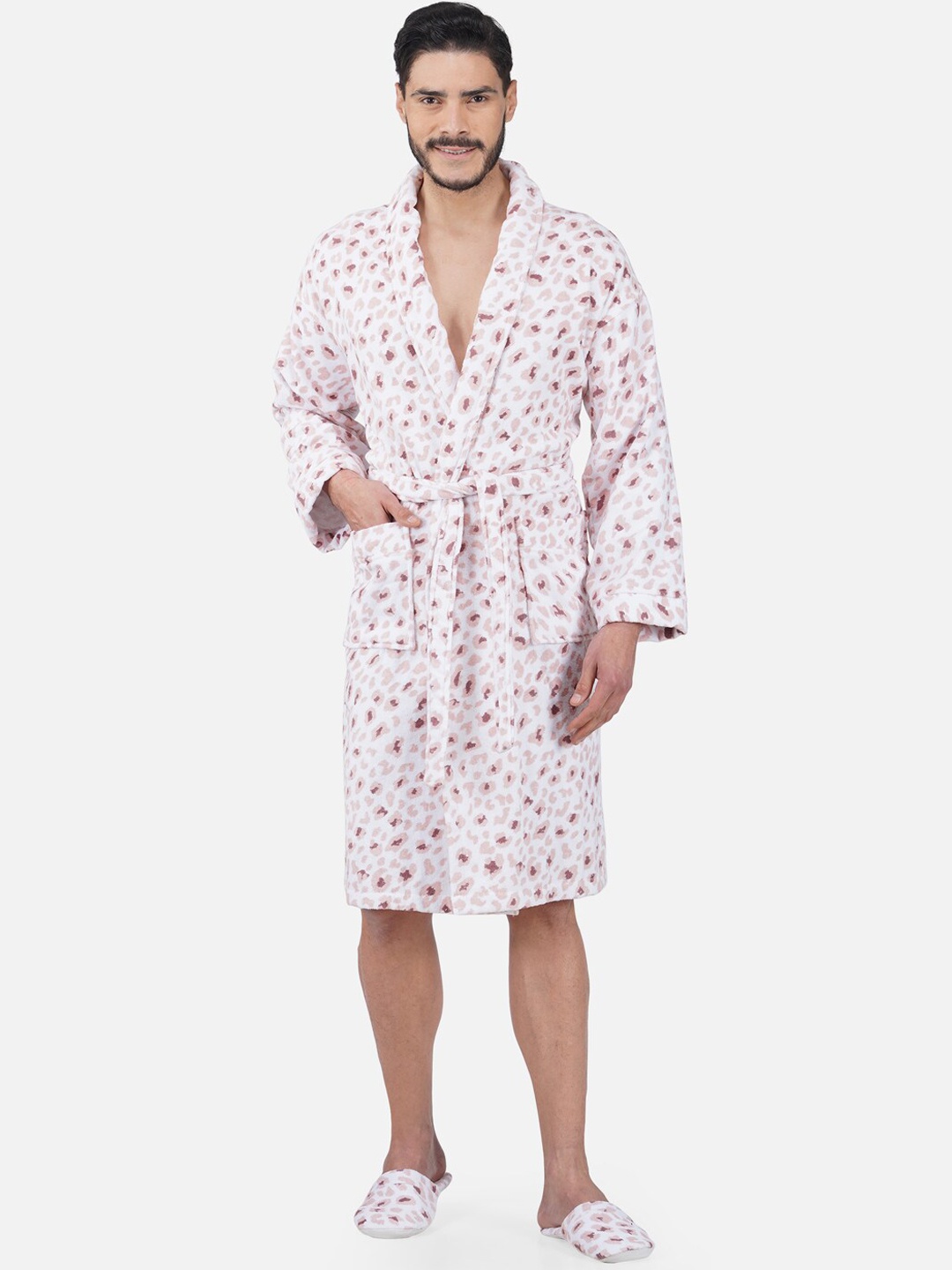 

RANGOLI Printed 500 GSM Pure Cotton Bath Robe With Room Slippers, Purple