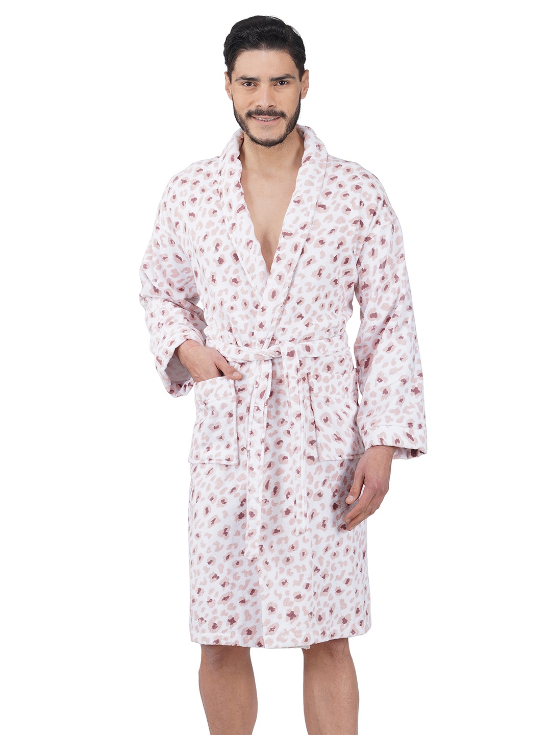 

RANGOLI Men Leopard Printed Pure Cotton Bath Robe, Purple