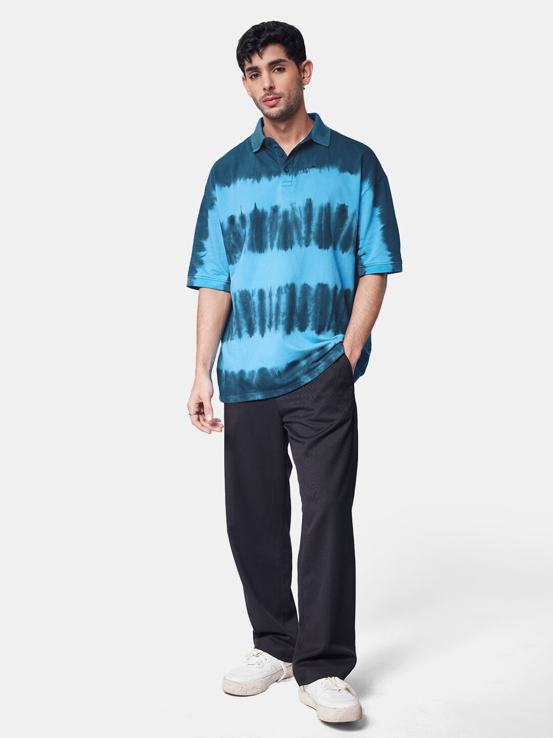 

The Souled Store Dyed Polo Collar Oversize Oversized T-Shirt, Blue