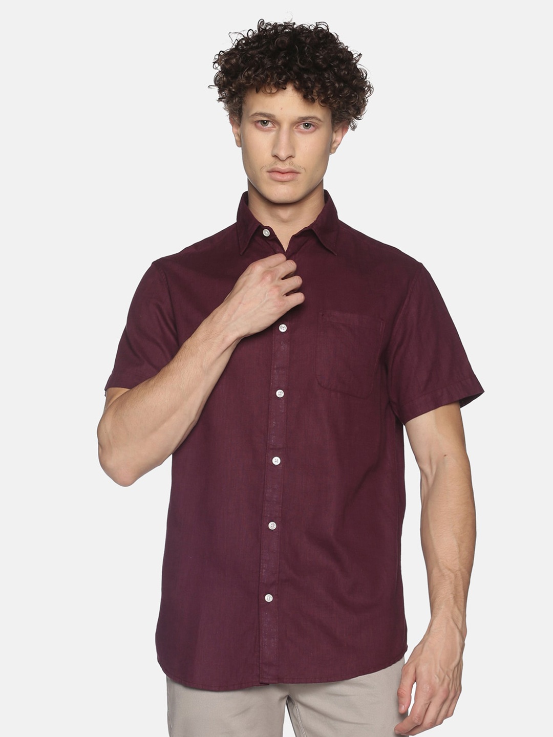 

Balista Spread Collar Cotton Casual Shirt, Maroon