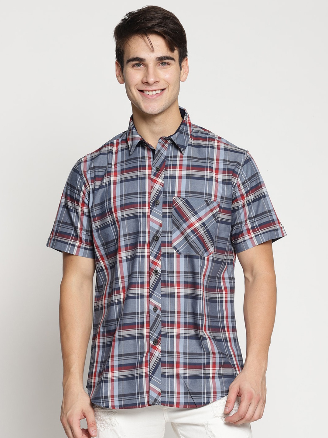 

Balista Men Tartan Checked Casual Cotton Shirt, Grey