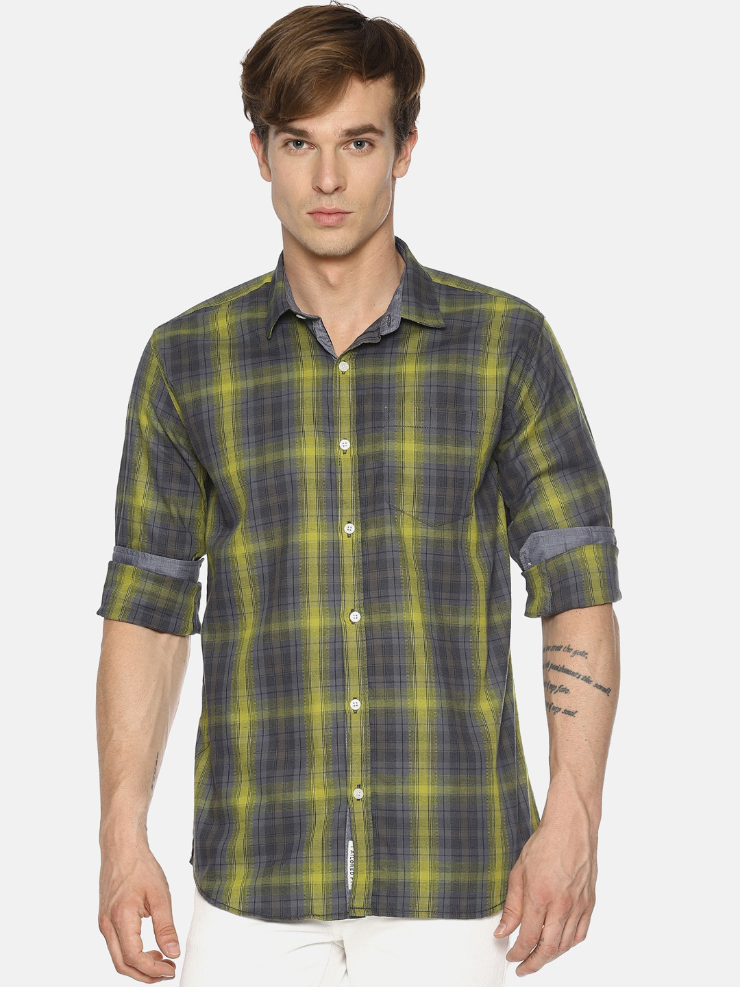 

Balista Tartan Checks Cotton Casual Shirt, Green