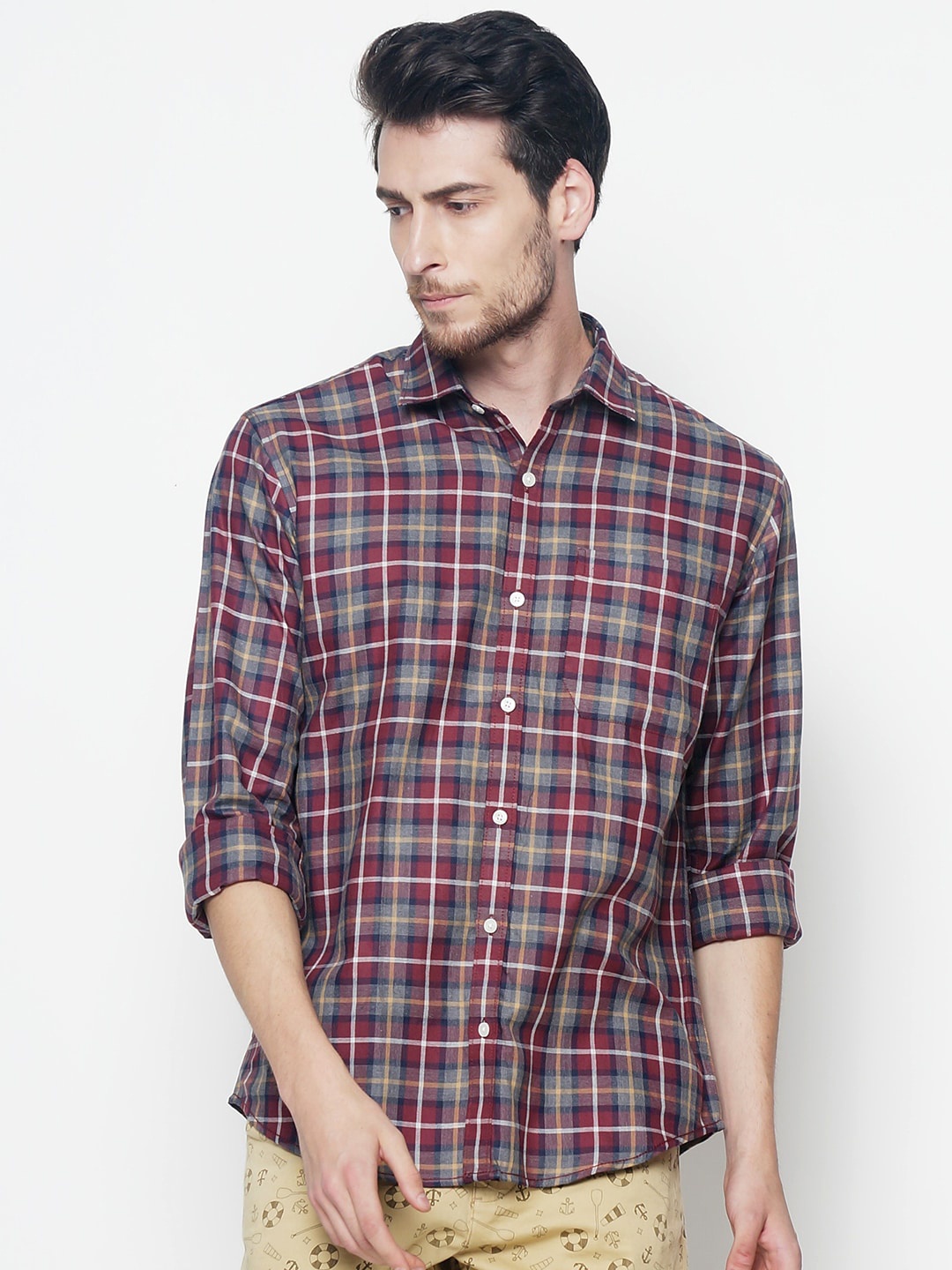 

Balista Tartan Checks Casual Cotton Shirt, Maroon