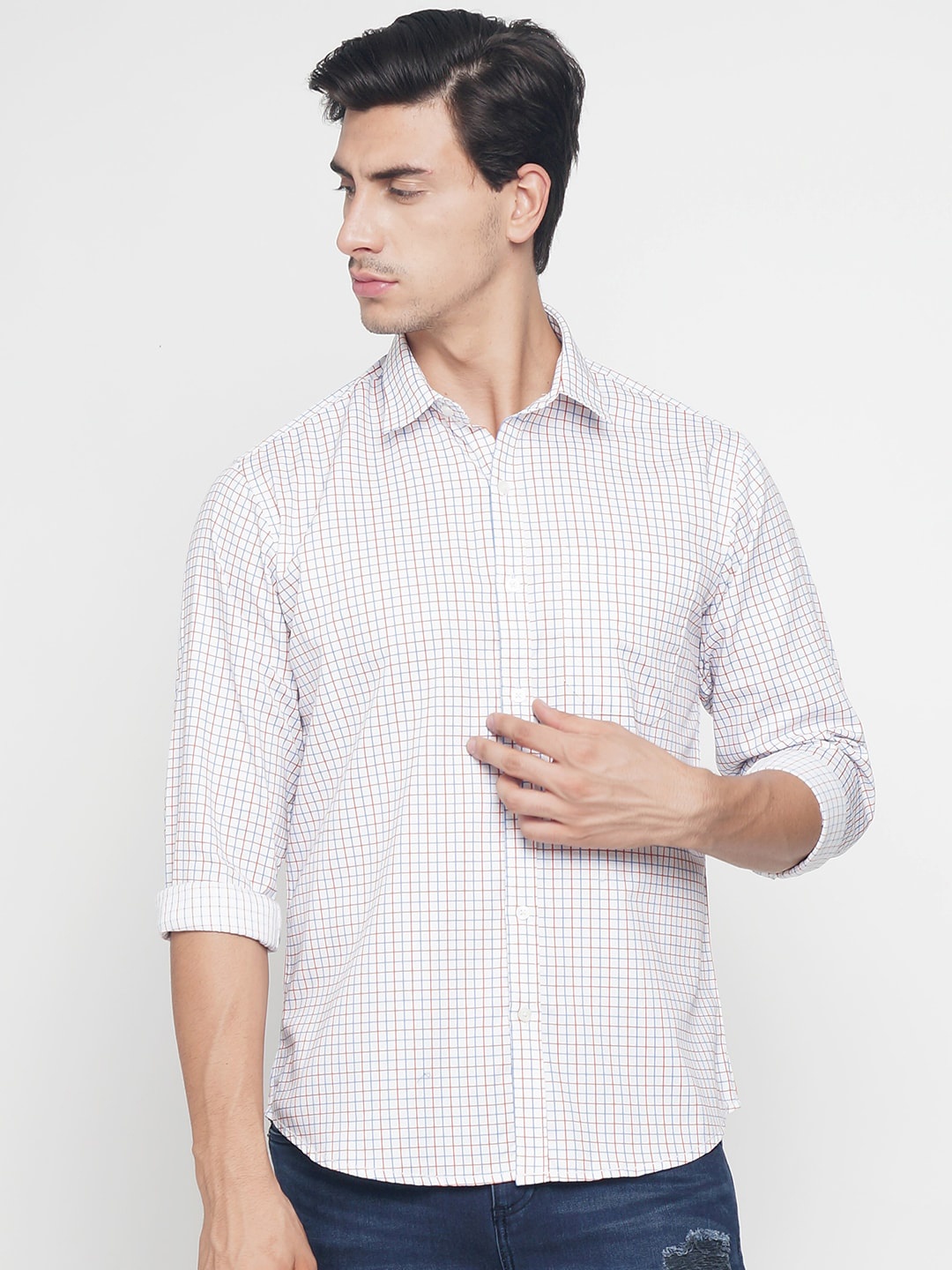 

Balista Grid Tattersall Checks Checked Cotton Casual Shirt, Cream