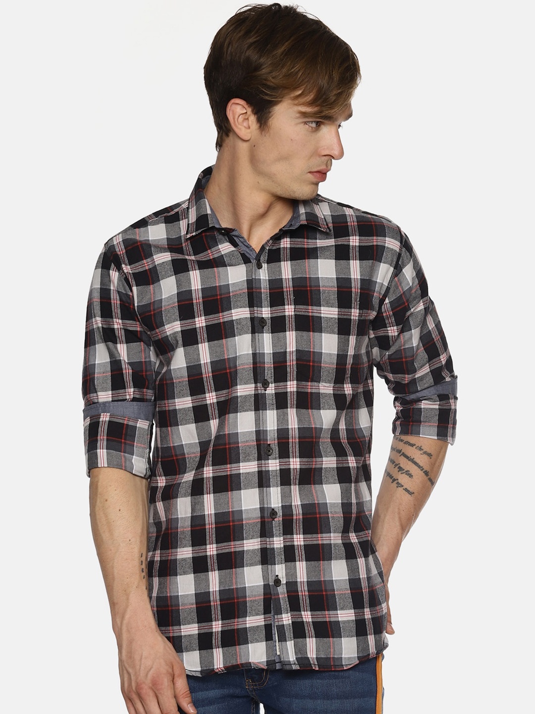 

Balista Tartan Checks Cotton Casual Shirt, Black