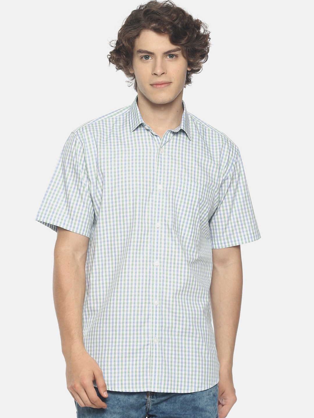 

Balista Men Micro Checked Cotton Formal Shirt, Blue
