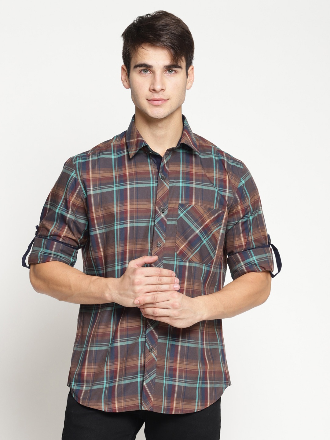 

Balista Tartan Checks Cotton Casual Shirt, Charcoal