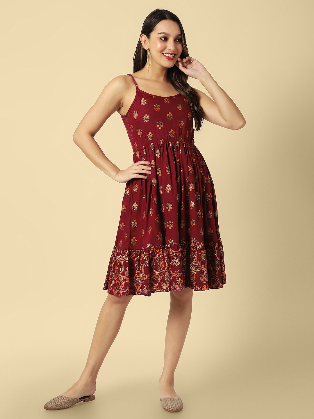 

DAEVISH Ethnic Motifs Dress, Maroon
