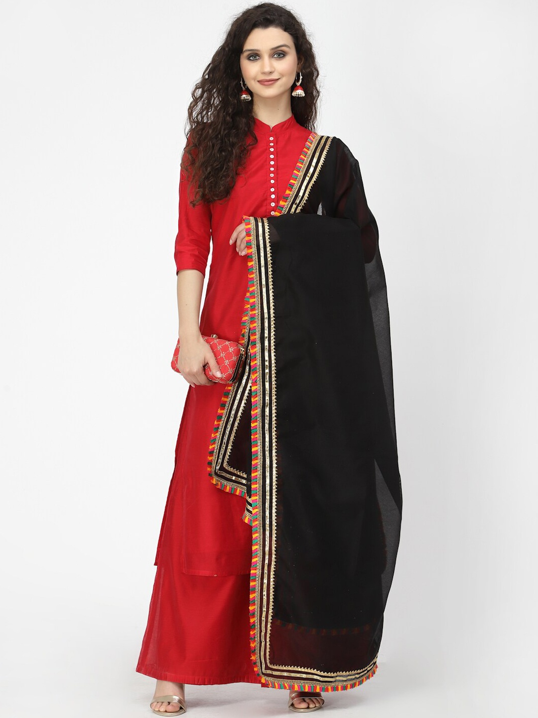 

Desi Weavess Mandarin Collar Gotta Patti Detail Kurta with Palazzos & Dupatta, Red