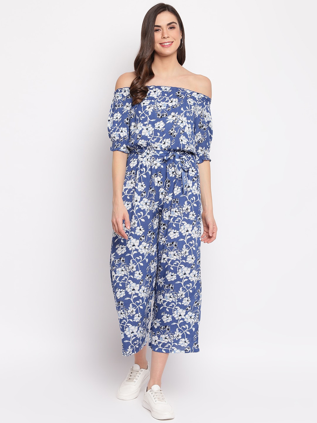 

Mayra Off-Shoulder Floral Printed Basic Jumpsuit, Blue