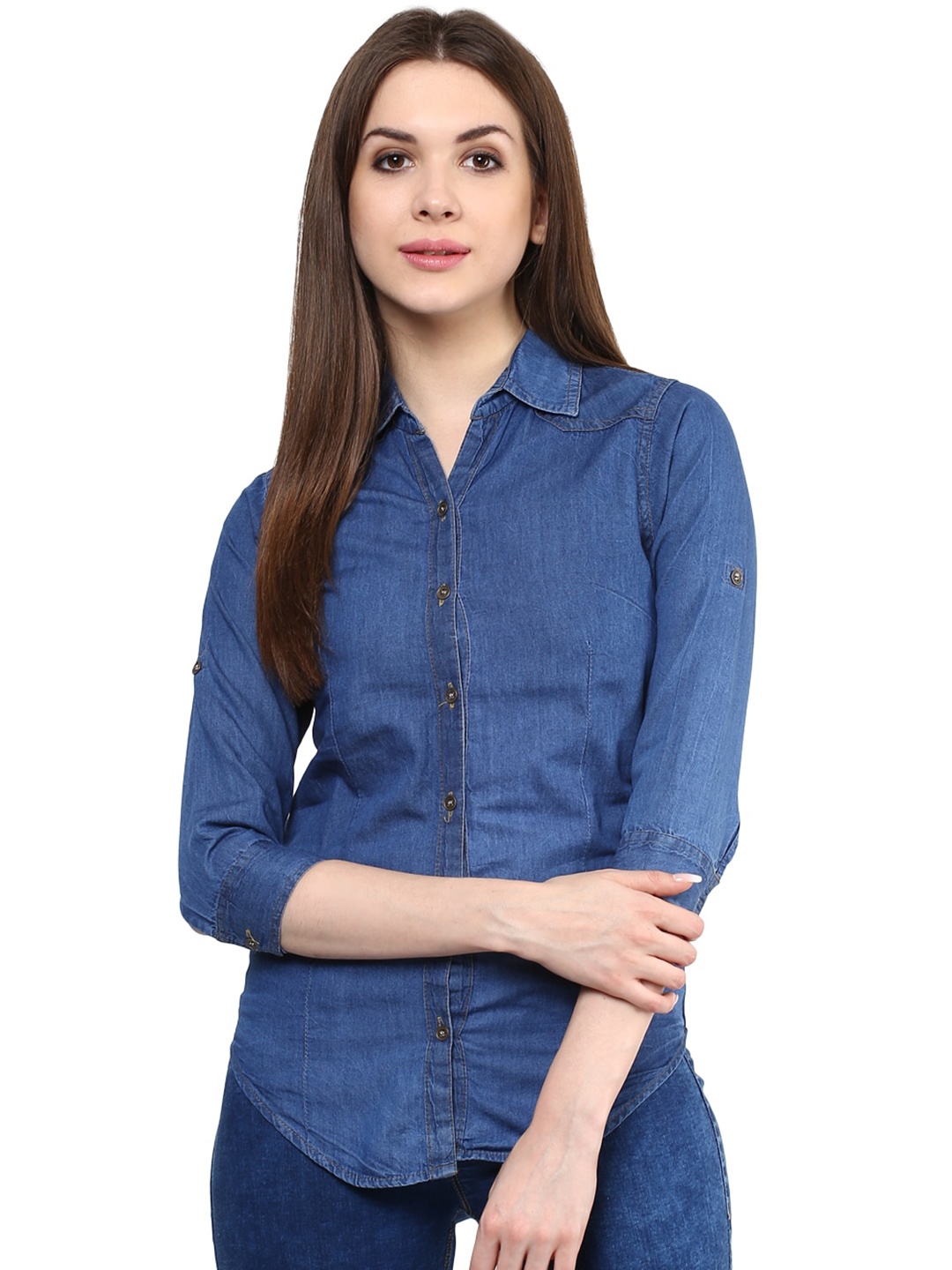 

Mayra Cotton Three-Quarter Sleeves Regular Fit Casual Shirt, Blue