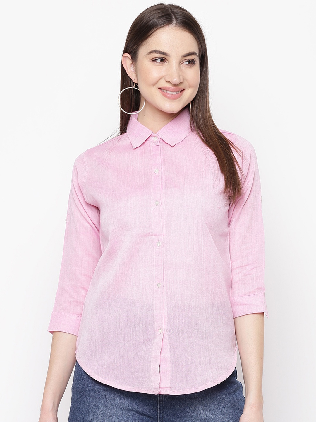 

Mayra Roll-up Sleeves Casual Shirt, Pink