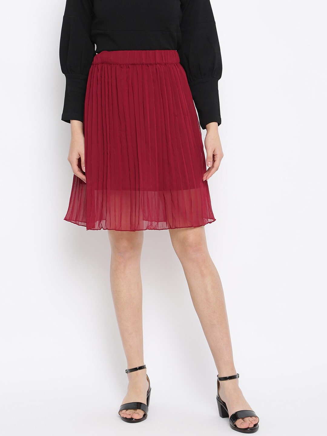 

Mayra Pleated Above Knee-Length A Line Skirt, Red