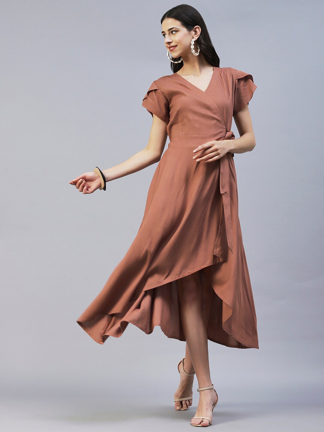 

FASHOR V-Neck Wrap Midi Dress, Brown