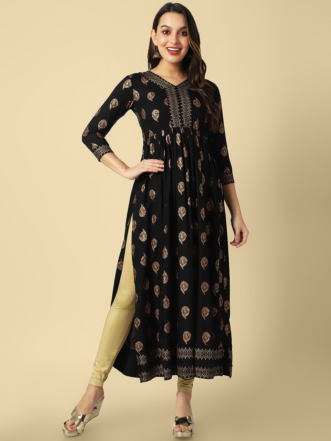 

DAEVISH Ethnic Motifs Printed Kurta, Black