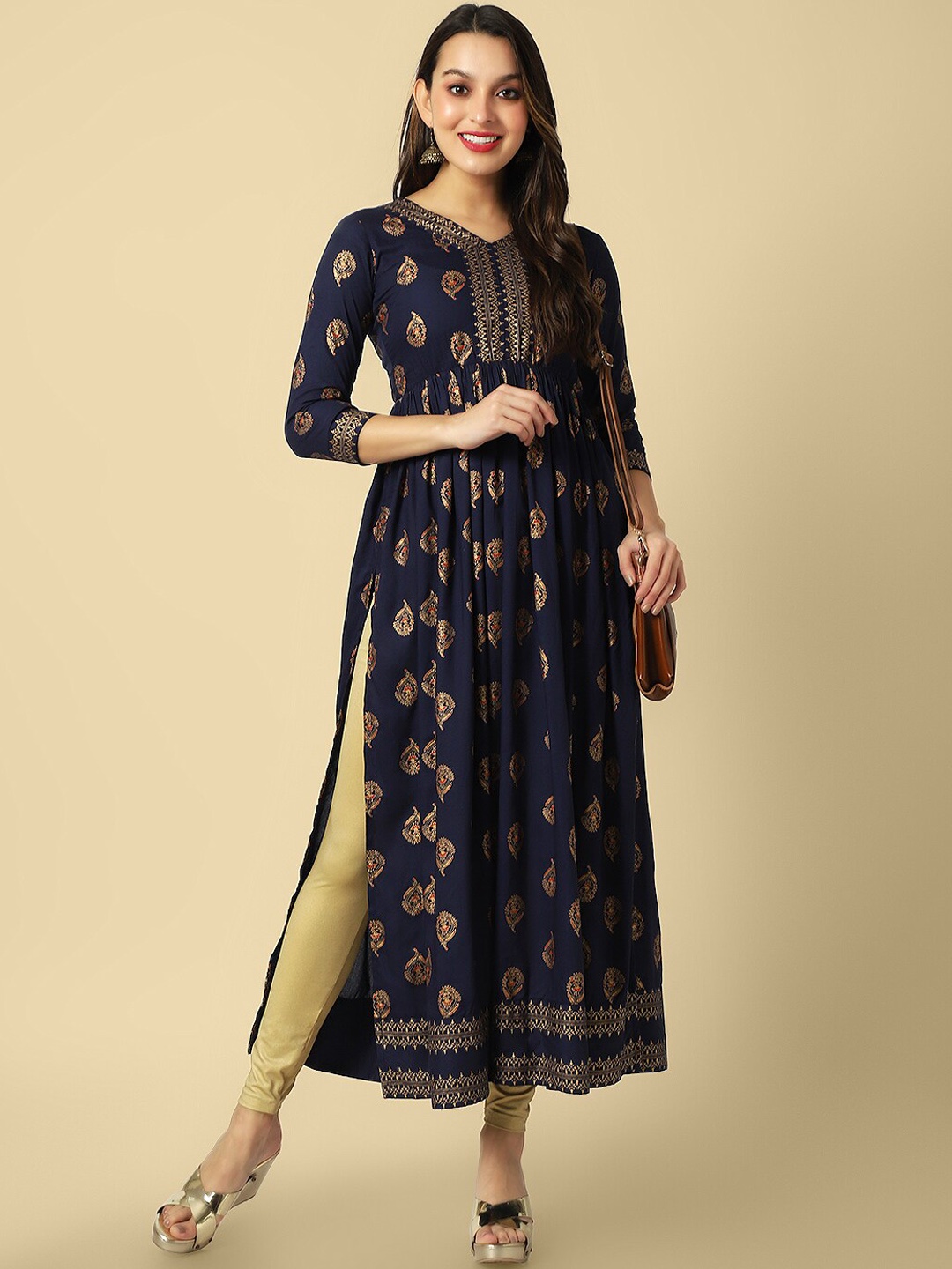 

DAEVISH Ethnic Motifs Printed Kurta, Navy blue