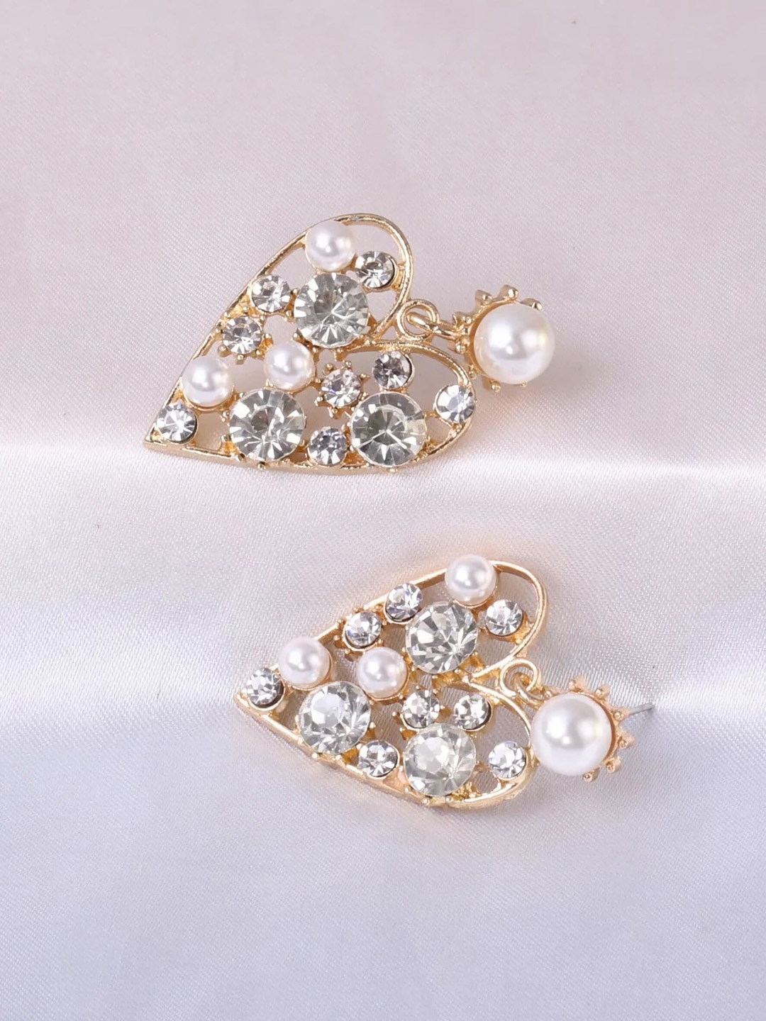 

AVANT-GARDE PARIS Gold Plated Stone Studded & Beaded Heart Shaped Drop Earrings, White