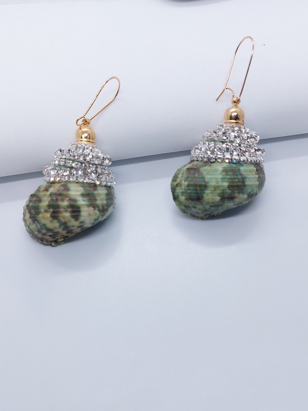 

AVANT-GARDE PARIS Contemporary Stone Studded Shell Drop Earrings, Green