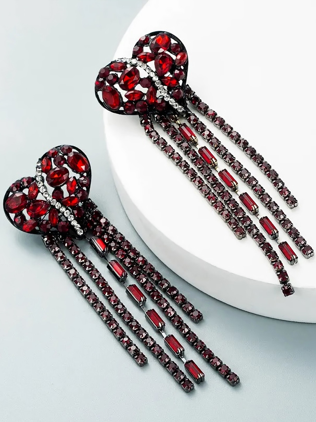 

AVANT-GARDE PARIS Rhodium-Plated Heart Shaped Drop Earrings, Red