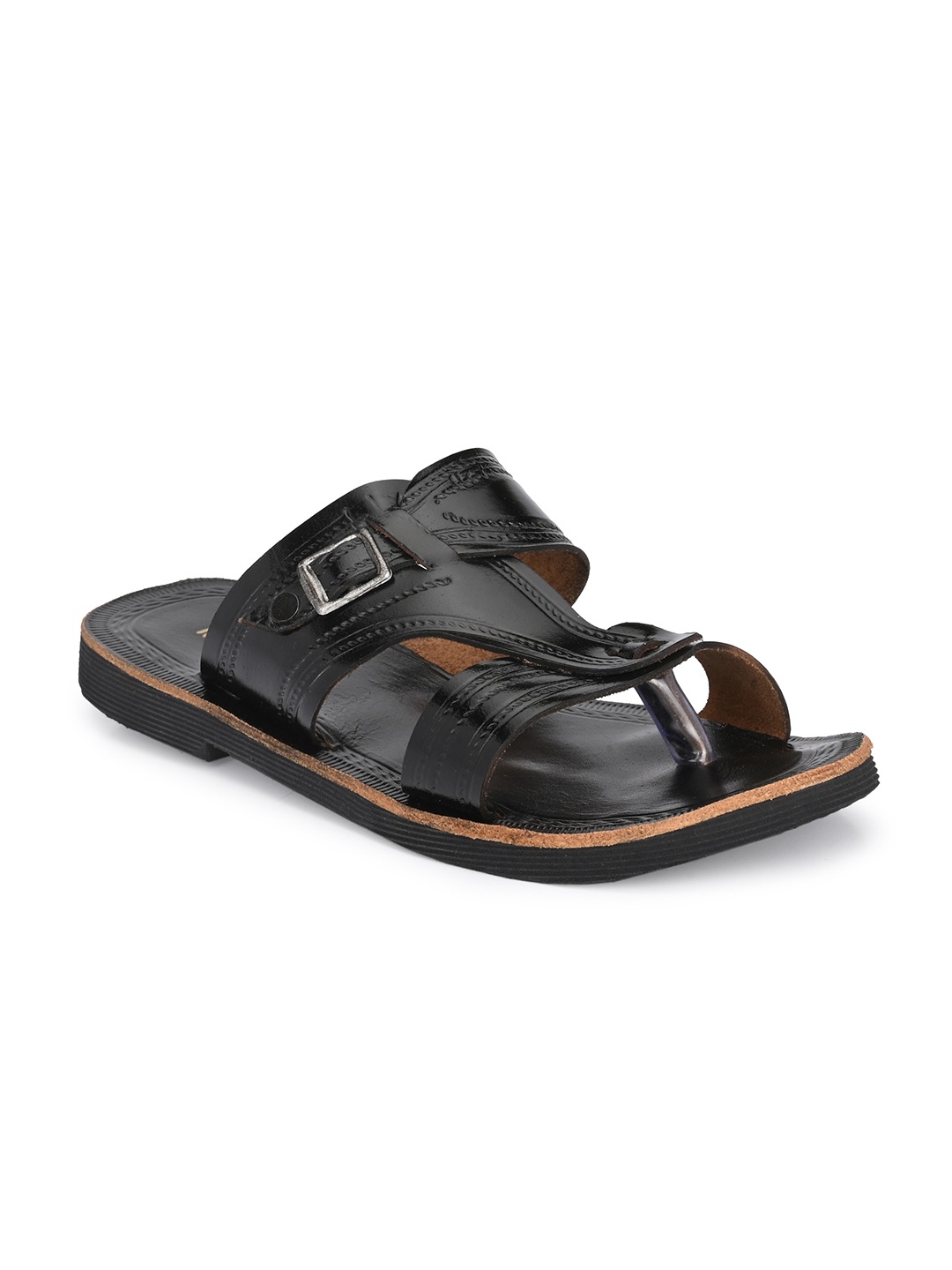 

MENGLER Men Leather Comfort Sandals, Black