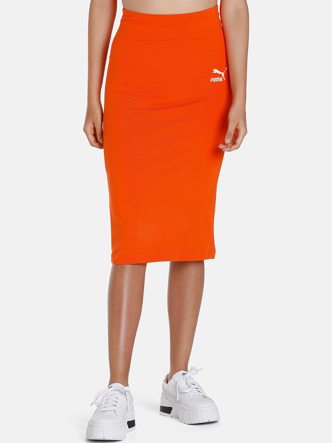 

Puma T7 Long Pencil Mini Skirt, Orange