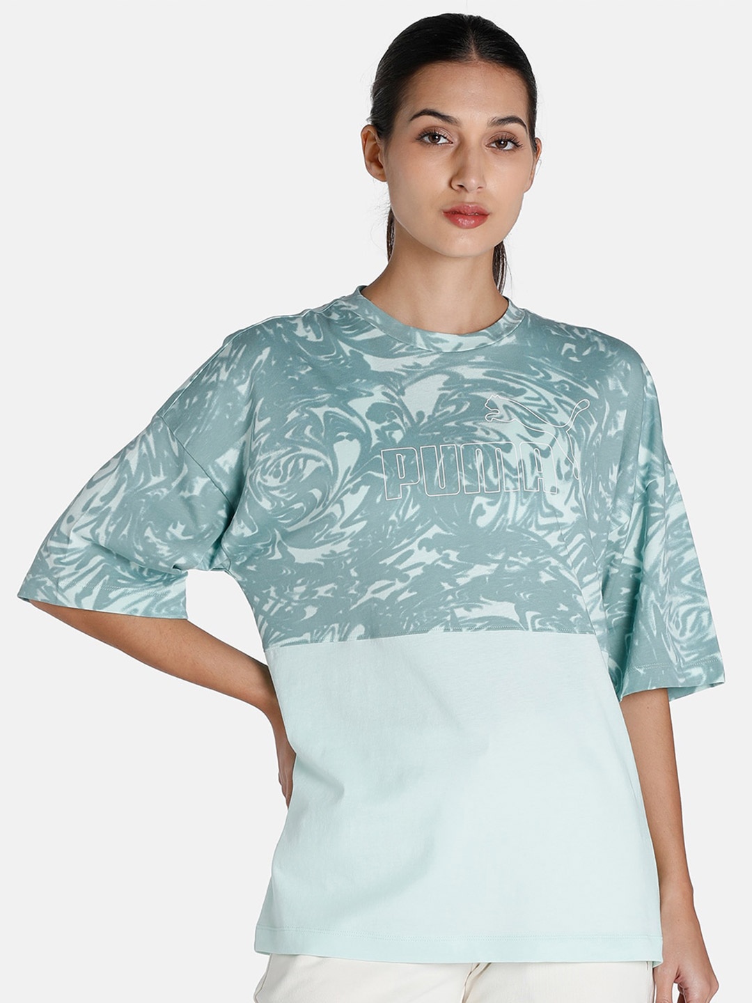 

Puma POWER Summer Oversized-Fit Cotton T-Shirt, Sea green