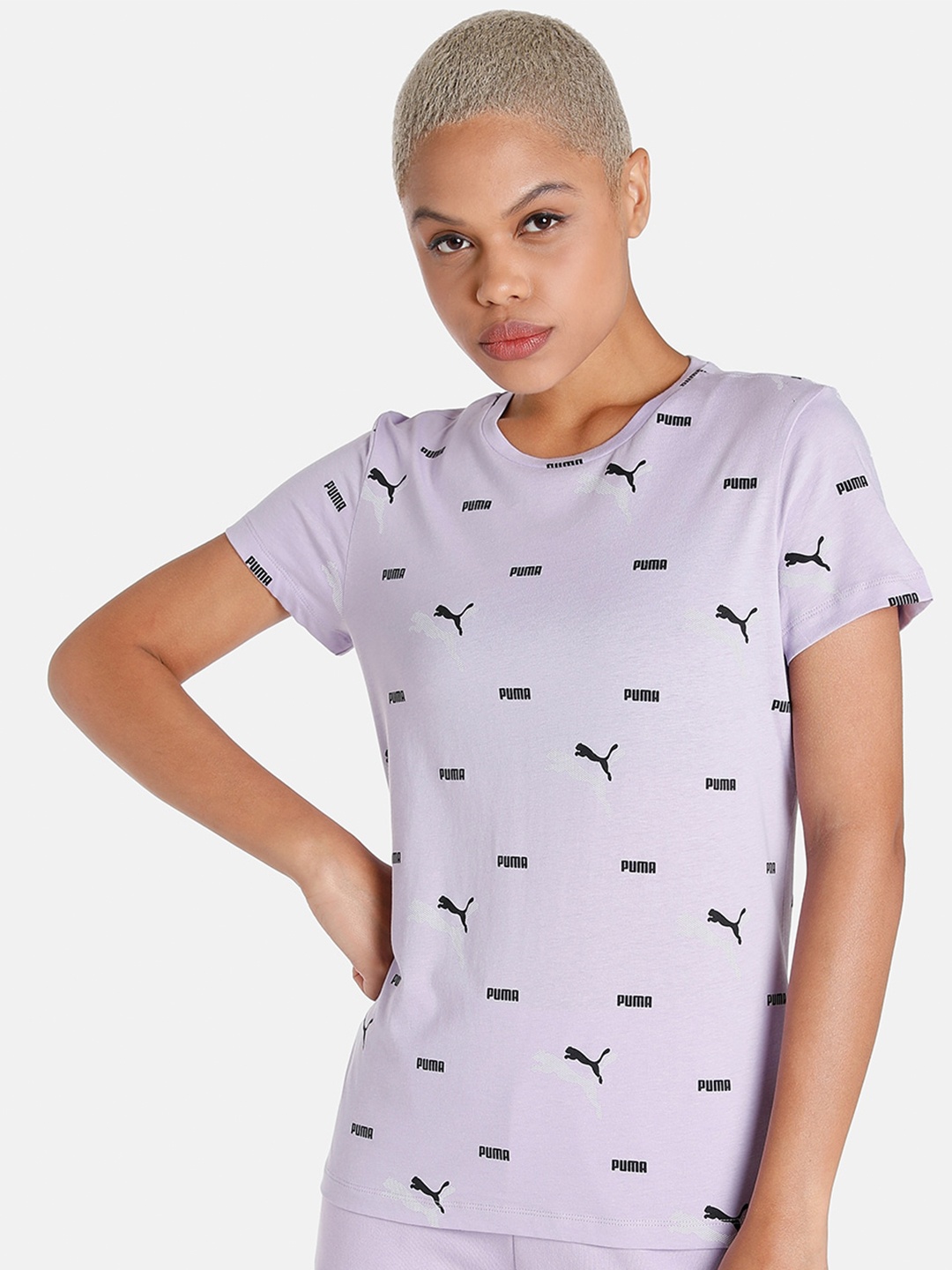

Puma Essential+ LOGO POWER Printed Regular fit Cotton T-Shirt, Violet