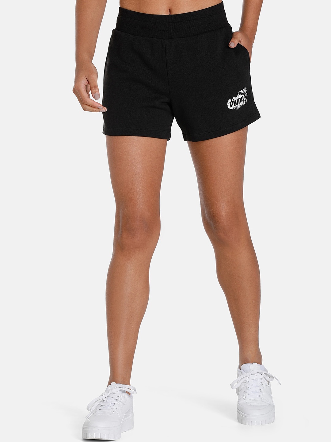 

Puma Women Essential+ FLOWER POWER Mid-Rise Regular Fit Shorts, Black