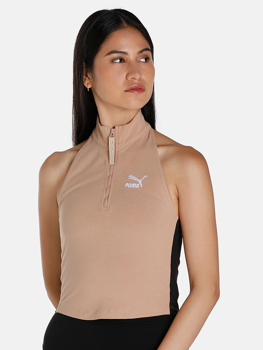 

Puma T7 Side Half-Zip Slim-Fit Top, Beige