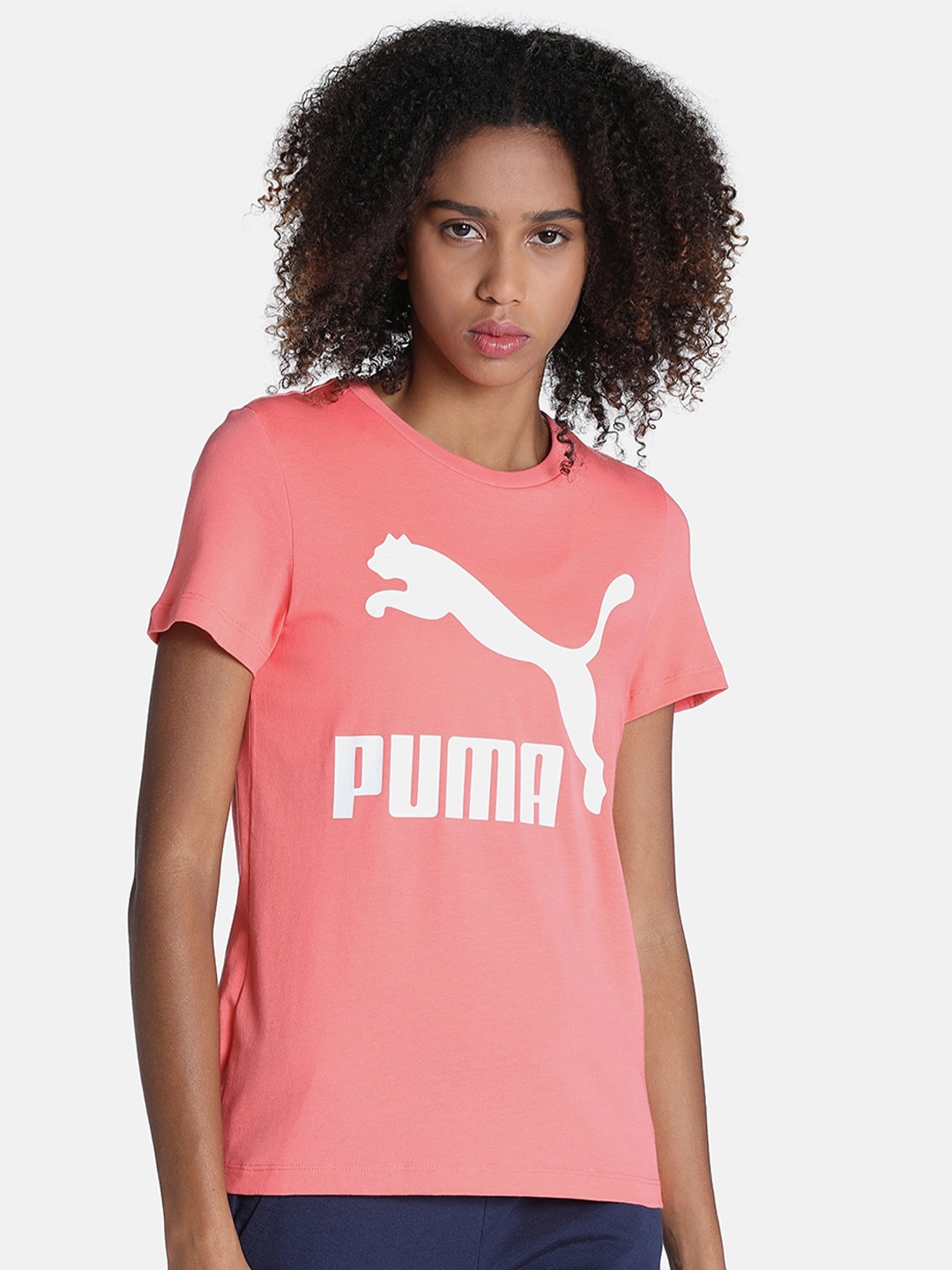 

Puma Classics Brand Logo Printed Pure Cotton T-shirt, Peach